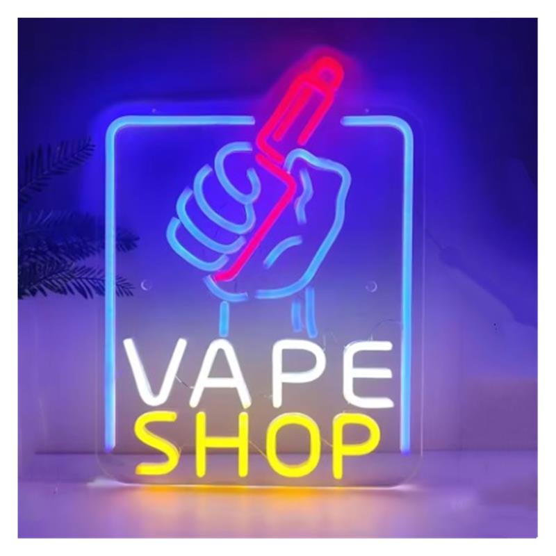Vaping Store - ベープショップネオンサイン、手で持つLEDライト、調光可能、男性用洞窟、店舗、ゲームルームの壁飾り、USB電源、イルミネーション付きサイン