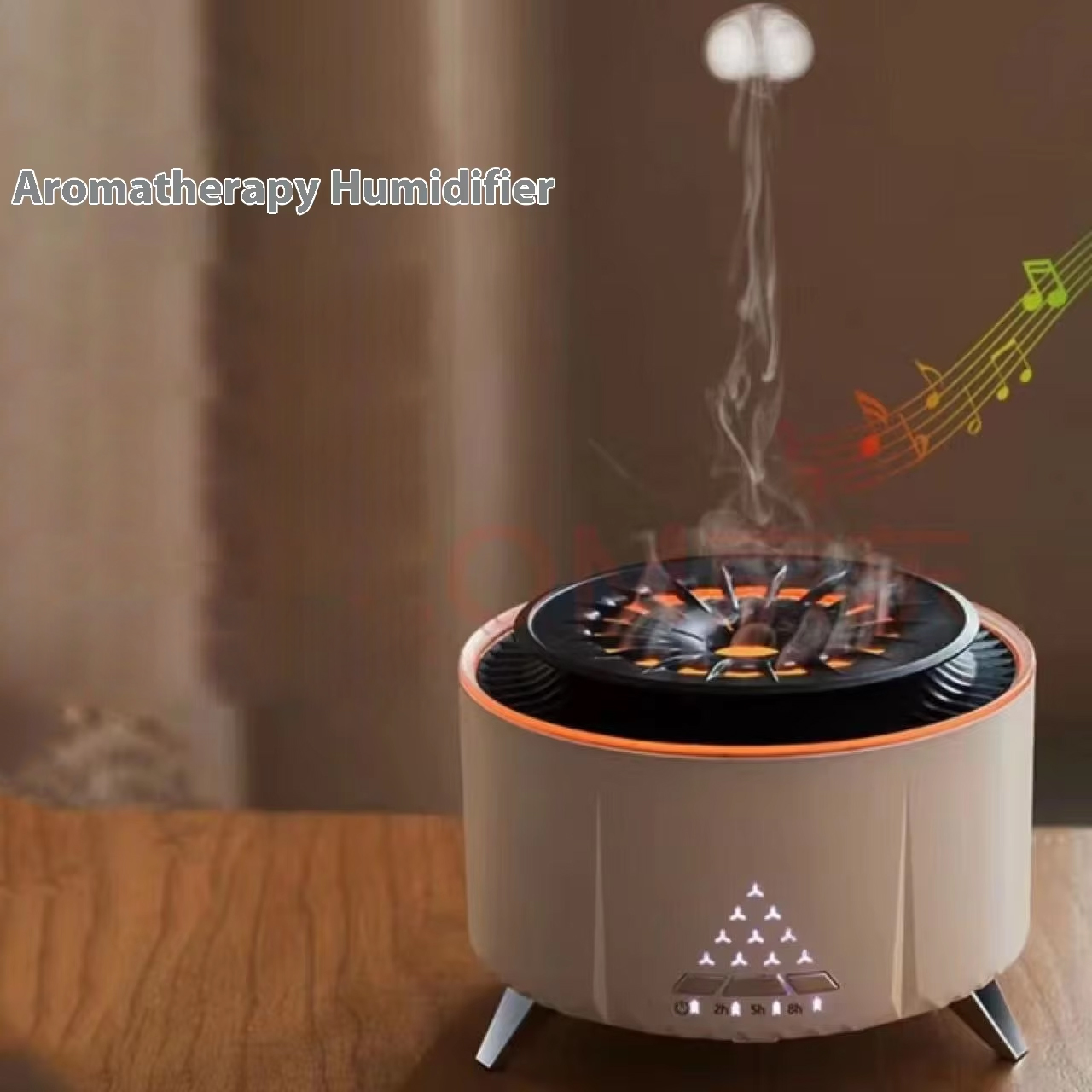 Vape Ring - ホワイトノイズ火山溶岩加湿器クリエイティブフレームアロマセラピーマシンデスクトップシミュレーションクラゲ煙環リラクゼーション用