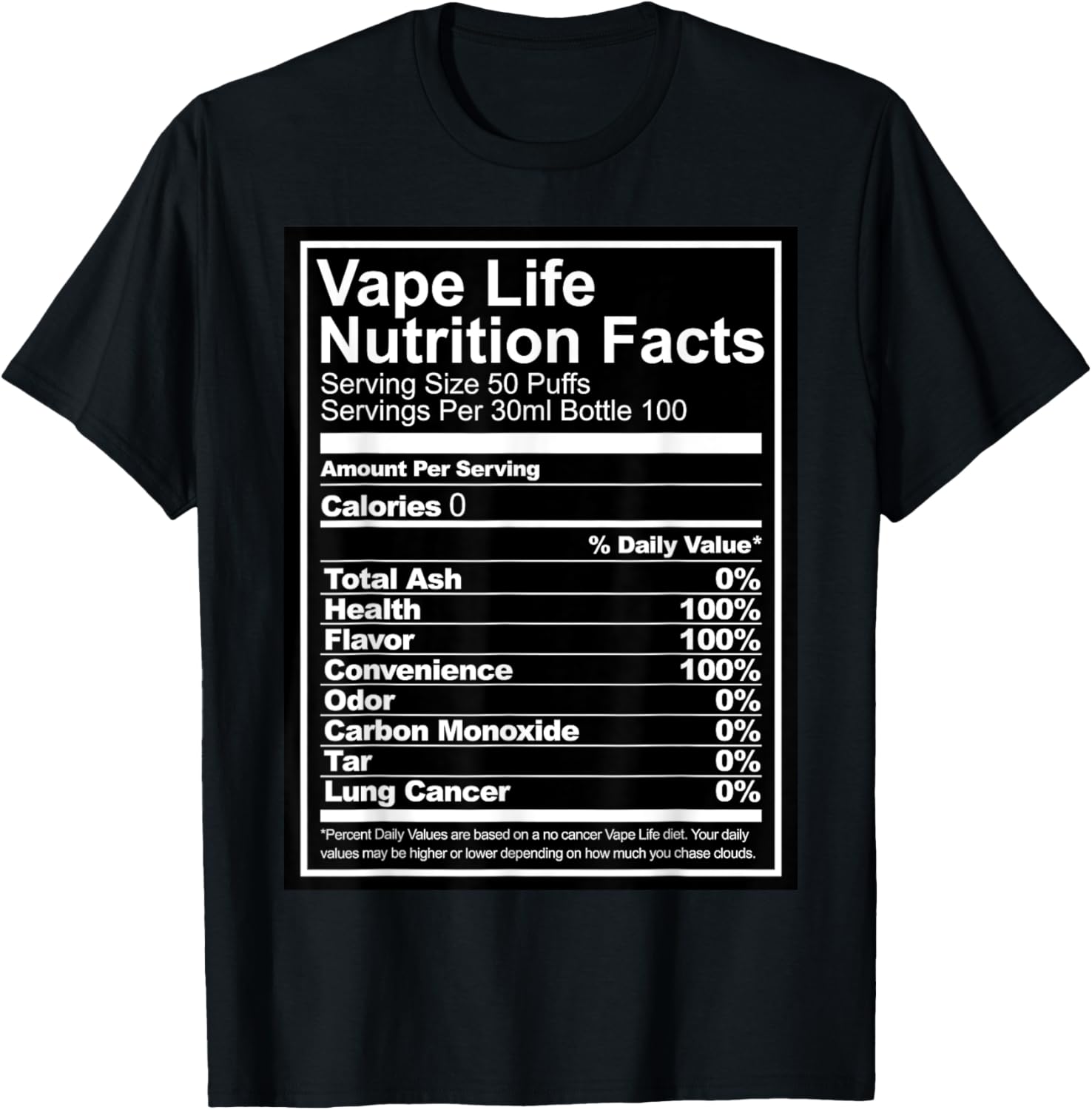 Vape Life 栄養成分表 グラフィック Tシャツ メン - Vaping Shop のレビューと価格